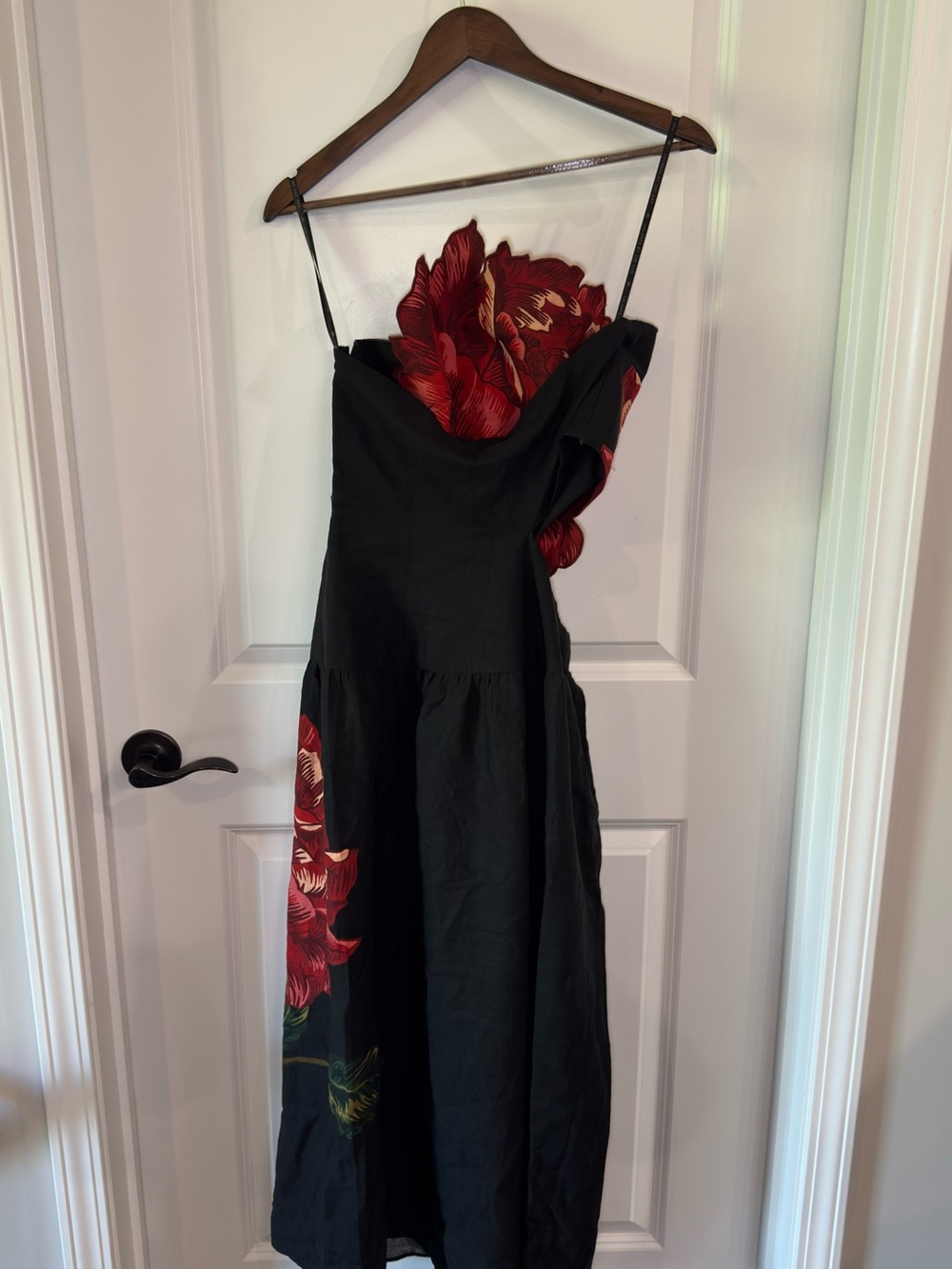 Farm Rio Rosalia Linen Blend Black Floral Strapless Midi Dress - Picture 11 of 12